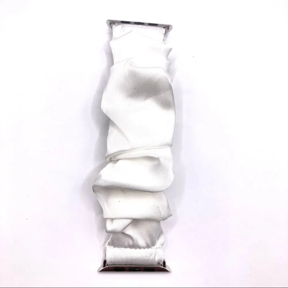 White scrunchie smart watch replacement band